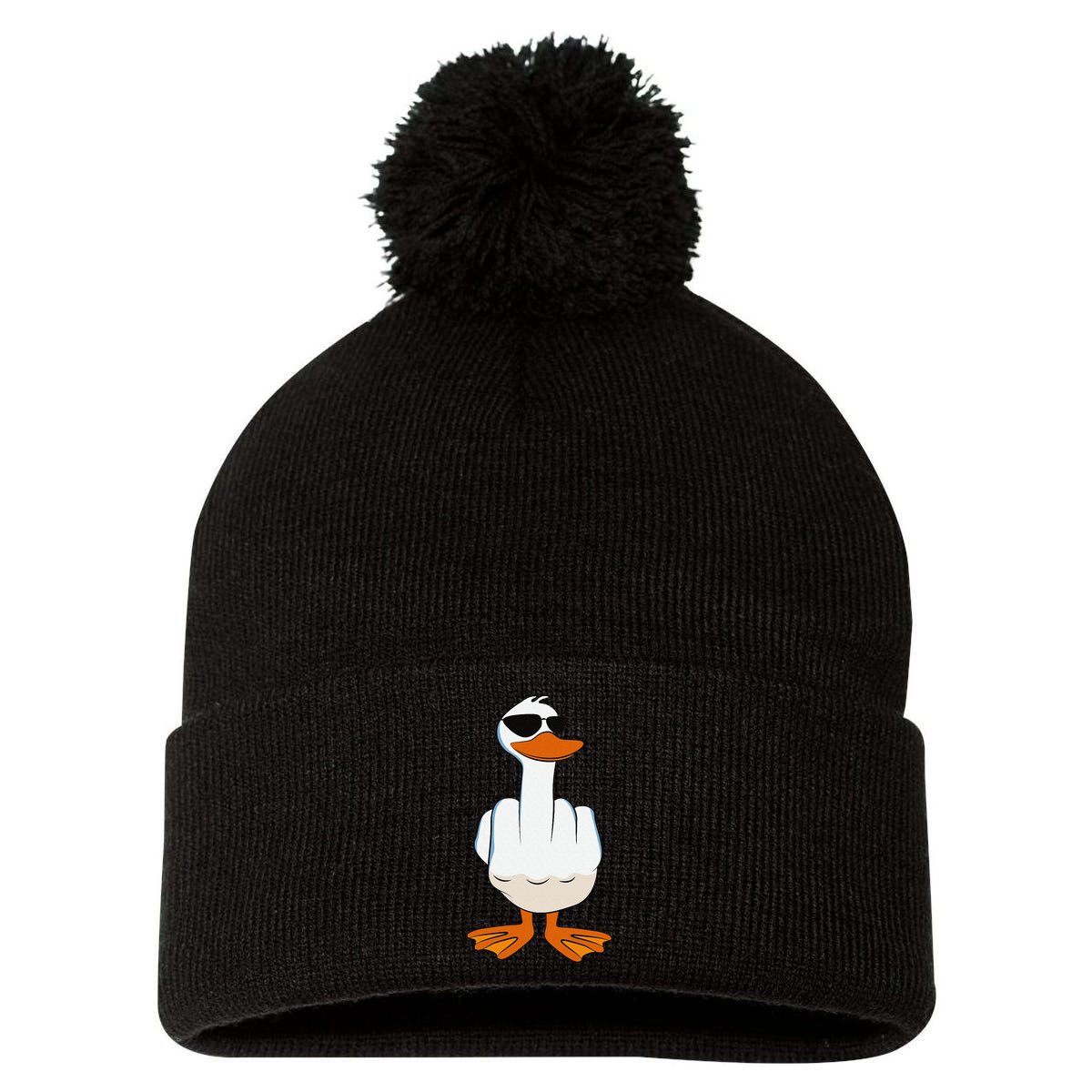 I DonT Give A Duck Funny Middle Finger Offensive Rude Duck Pom Pom 12in Knit Beanie