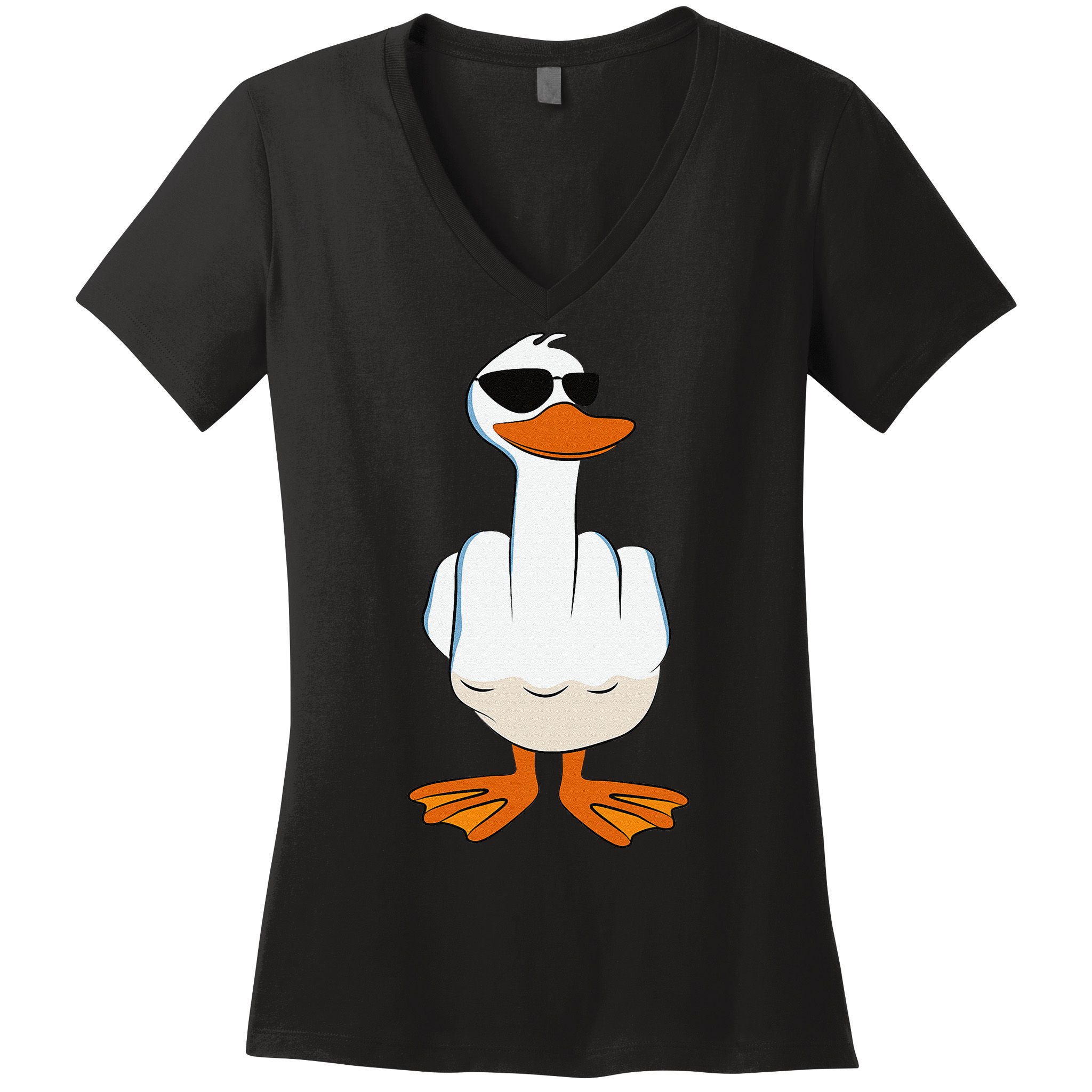 I DonT Give A Duck Funny Middle Finger Offensive Rude Duck Women's V-Neck T-Shirt
