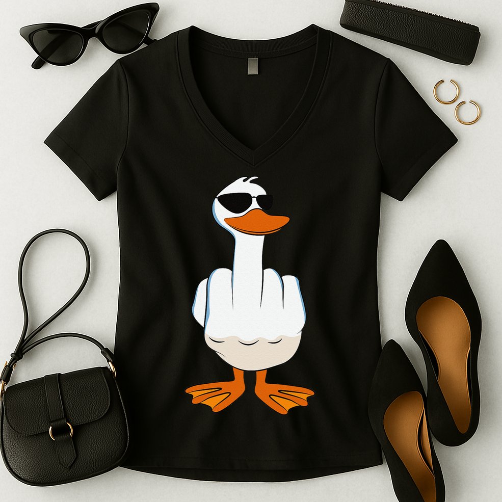 I DonT Give A Duck Funny Middle Finger Offensive Rude Duck Women's V-Neck T-Shirt