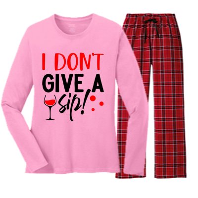 I DonT Give A Sip Women's Long Sleeve Flannel Pajama Set 