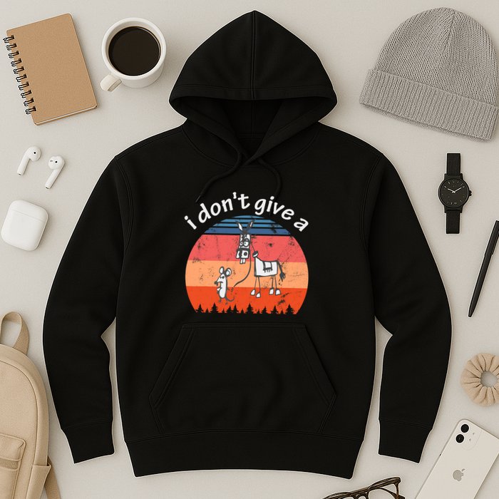 I Don't Give A Rats Ass Mouse Walking Donkey Vintage Retro Hoodie