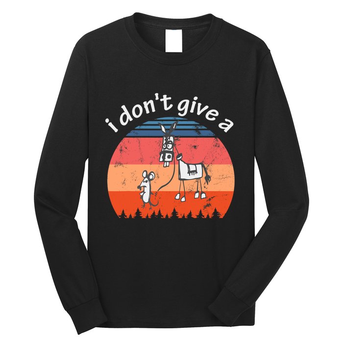 I Don't Give A Rats Ass Mouse Walking Donkey Vintage Retro Long Sleeve Shirt