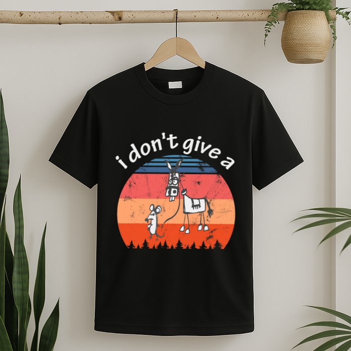 I Don't Give A Rats Ass Mouse Walking Donkey Vintage Retro T-Shirt
