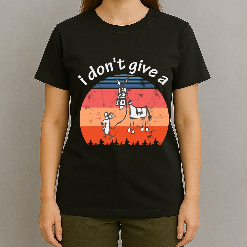 I Don't Give A Rats Ass Mouse Walking Donkey Vintage Retro T-Shirt