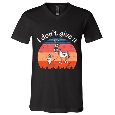 I Don't Give A Rats Ass Mouse Walking Donkey Vintage Retro V-Neck T-Shirt