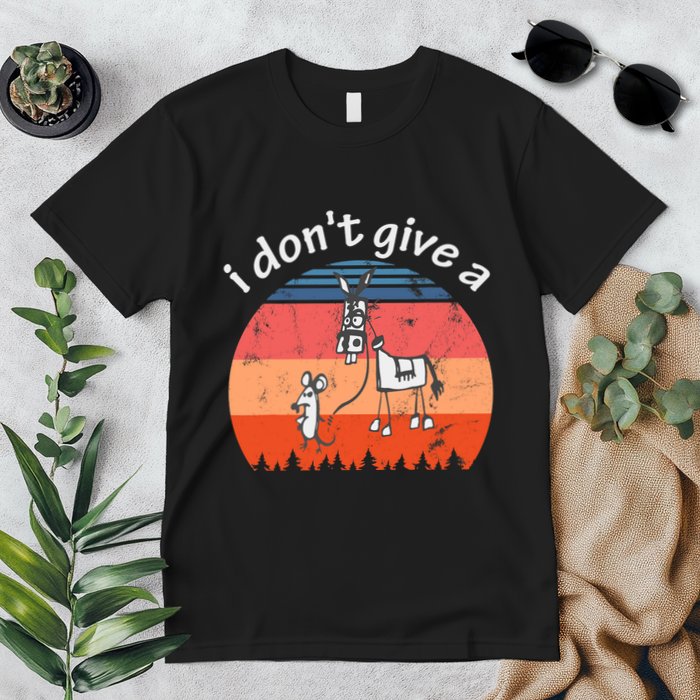 I Don't Give A Rats Ass Mouse Walking Donkey Vintage Retro Premium T-Shirt