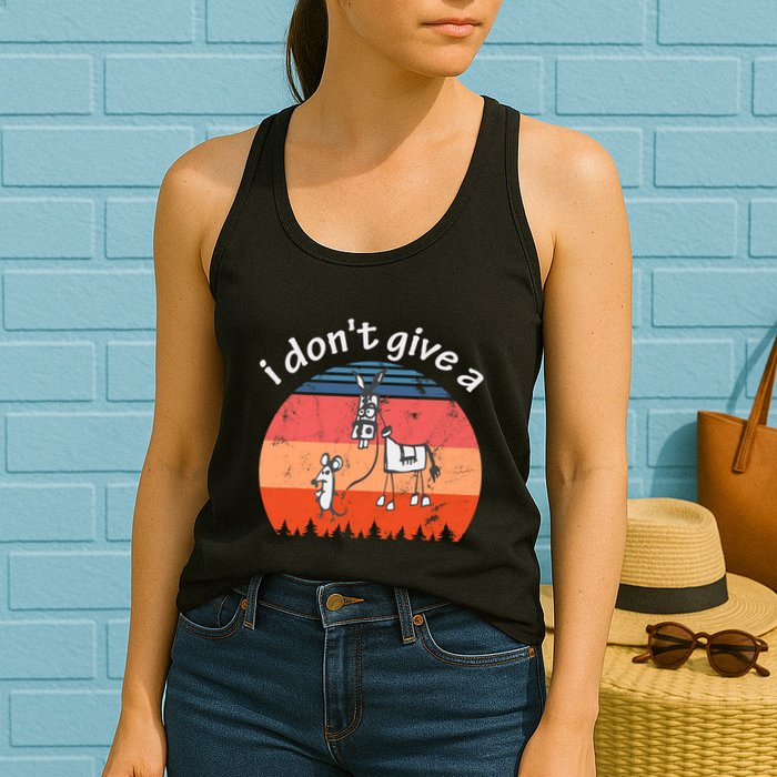 I Don't Give A Rats Ass Mouse Walking Donkey Vintage Retro Womens Tank Top