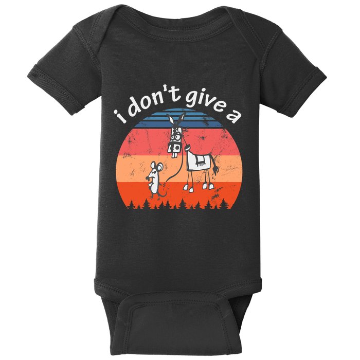I Don't Give A Rats Ass Mouse Walking Donkey Vintage Retro Baby Bodysuit