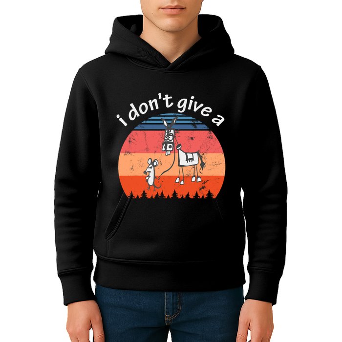 I Don't Give A Rats Ass Mouse Walking Donkey Vintage Retro Kids Hoodie