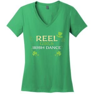 Irish Dance Girl Colors St Patricks Day Ceili Dancer Girl Women's V-Neck T-Shirt