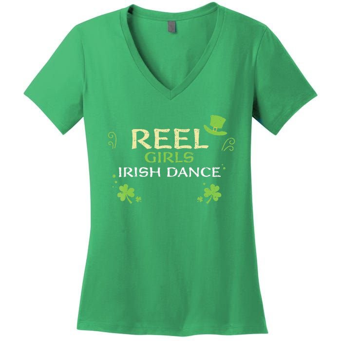 Irish Dance Girl Colors St Patricks Day Ceili Dancer Girl Women's V-Neck T-Shirt