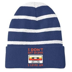 I Don't Get Older I Level Up Funny Striped Beanie with Solid Band