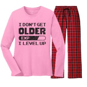 I Dont Get Older I Level Up Funny Gamer Gaming Graphic Women's Long Sleeve Flannel Pajama Set 