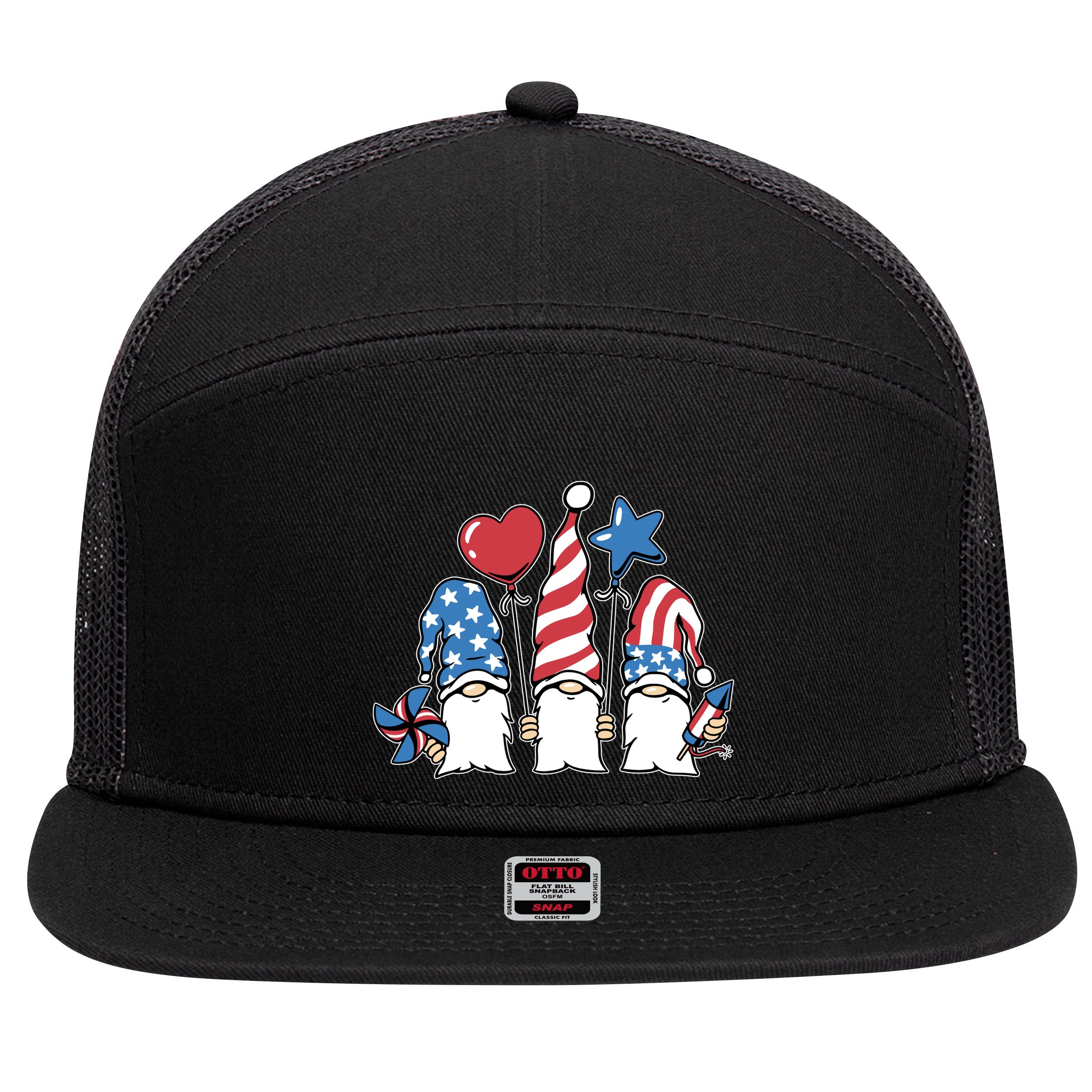 Independence Day Gnome 7 Panel Mesh Trucker Snapback Hat