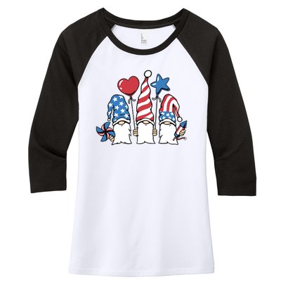 Independence Day Gnome Women's Tri-Blend 3/4-Sleeve Raglan Shirt