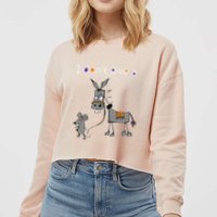 I Dont Give A Rats Ass Mouse Walking Donkey Cropped Pullover Crew