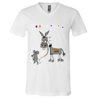 I Dont Give A Rats Ass Mouse Walking Donkey V-Neck T-Shirt