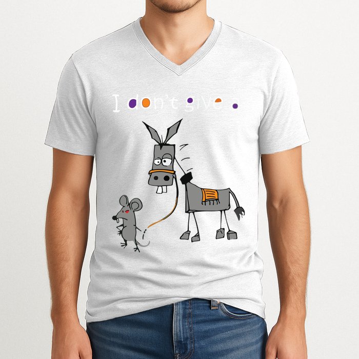 I Dont Give A Rats Ass Mouse Walking Donkey V-Neck T-Shirt