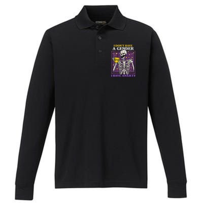 I DonT Have A Gender I Have Anxiety Non Binary Skeleton Performance Long Sleeve Polo