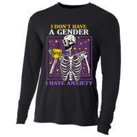 I DonT Have A Gender I Have Anxiety Non Binary Skeleton Cooling Performance Long Sleeve Crew