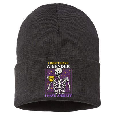 I DonT Have A Gender I Have Anxiety Non Binary Skeleton Sustainable Knit Beanie