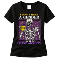 I DonT Have A Gender I Have Anxiety Non Binary Skeleton Womens T-Shirt