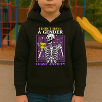 I DonT Have A Gender I Have Anxiety Non Binary Skeleton Kids Hoodie