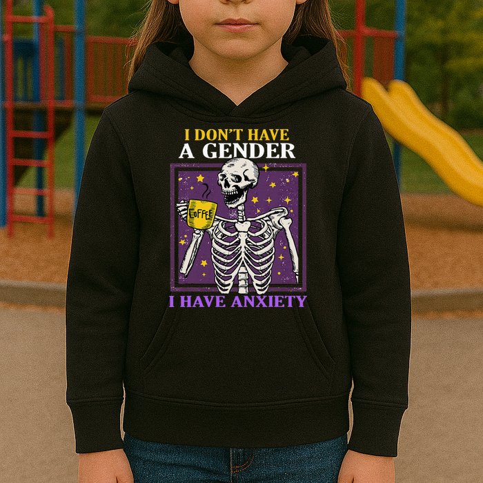 I DonT Have A Gender I Have Anxiety Non Binary Skeleton Kids Hoodie