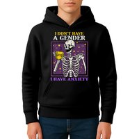 I DonT Have A Gender I Have Anxiety Non Binary Skeleton Kids Hoodie