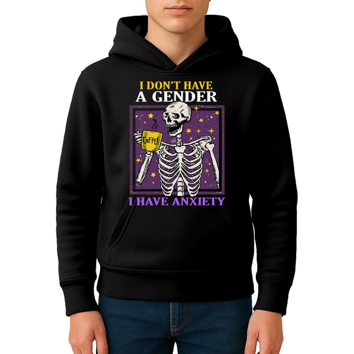 I DonT Have A Gender I Have Anxiety Non Binary Skeleton Kids Hoodie