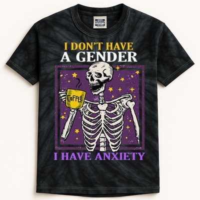 I DonT Have A Gender I Have Anxiety Non Binary Skeleton Kids Tie-Dye T-Shirt