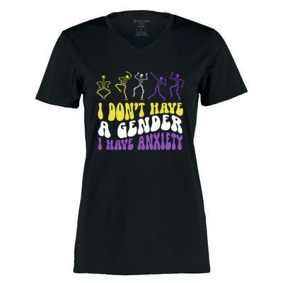 I Dont Have A Gender I Have Anxiety Skeleton Enby LGBT Pride Women's Momentum V-Neck T-Shirt