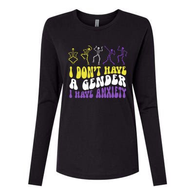 I Dont Have A Gender I Have Anxiety Skeleton Enby LGBT Pride Womens Cotton Relaxed Long Sleeve T-Shirt