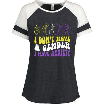 I Dont Have A Gender I Have Anxiety Skeleton Enby LGBT Pride Enza Ladies Jersey Colorblock Tee