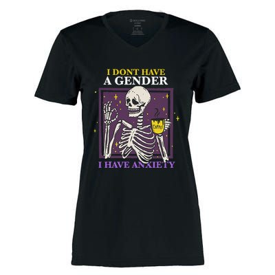 I DonT Have A Gender I Have Anxiety Nonbinary Enby Skeleton Women's Momentum V-Neck T-Shirt