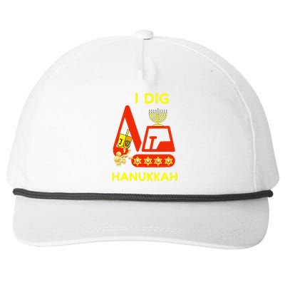 I Dig Hanukkah Crane Construction Chanukah Pajamas Snapback Five-Panel Rope Hat