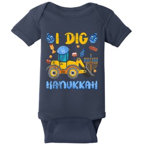 I Dig Hanukkah Excavator Construction Toddler  Boys Gift Baby Bodysuit