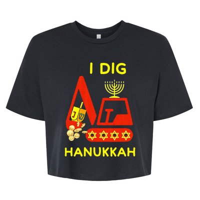 I Dig Hanukkah Crane Construction Chanukah Pajamas Bella+Canvas Jersey Crop Tee