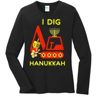 I Dig Hanukkah Crane Construction Chanukah Pajamas Ladies Long Sleeve Shirt