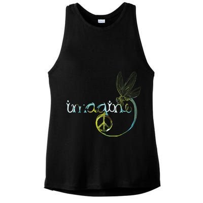 Imagine Dragonfly Hippie Peace Sign Tie Dye Free Spirited Ladies PosiCharge Tri-Blend Wicking Tank