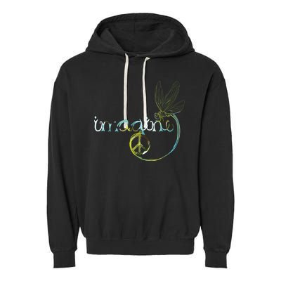 Imagine Dragonfly Hippie Peace Sign Tie Dye Free Spirited Garment-Dyed Fleece Hoodie