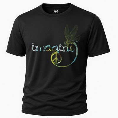 Imagine Dragonfly Hippie Peace Sign Tie Dye Free Spirited Performance Shirt
