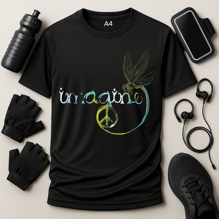 Imagine Dragonfly Hippie Peace Sign Tie Dye Free Spirited Cooling Performance Crew T-Shirt