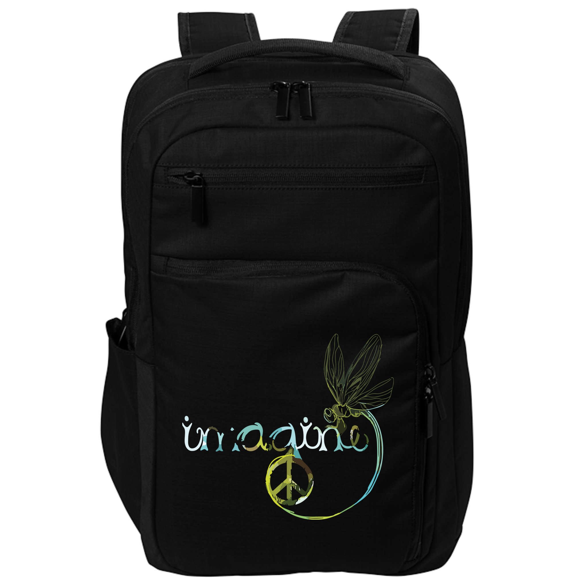 Imagine Dragonfly Hippie Peace Sign Tie Dye Free Spirited Impact Tech Backpack