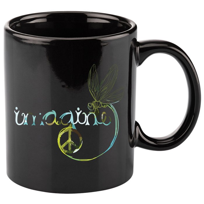 Imagine Dragonfly Hippie Peace Sign Tie Dye Free Spirited 11oz C Handle Ceramic Mug