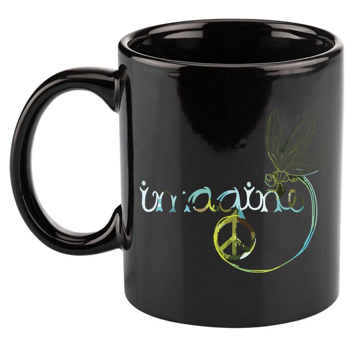 Imagine Dragonfly Hippie Peace Sign Tie Dye Free Spirited 11oz C Handle Ceramic Mug