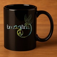 Imagine Dragonfly Hippie Peace Sign Tie Dye Free Spirited 11oz C Handle Ceramic Mug