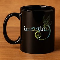Imagine Dragonfly Hippie Peace Sign Tie Dye Free Spirited 11oz C Handle Ceramic Mug