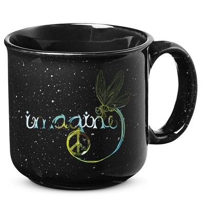Imagine Dragonfly Hippie Peace Sign Tie Dye Free Spirited 15oz Campfire Ceramic Mug