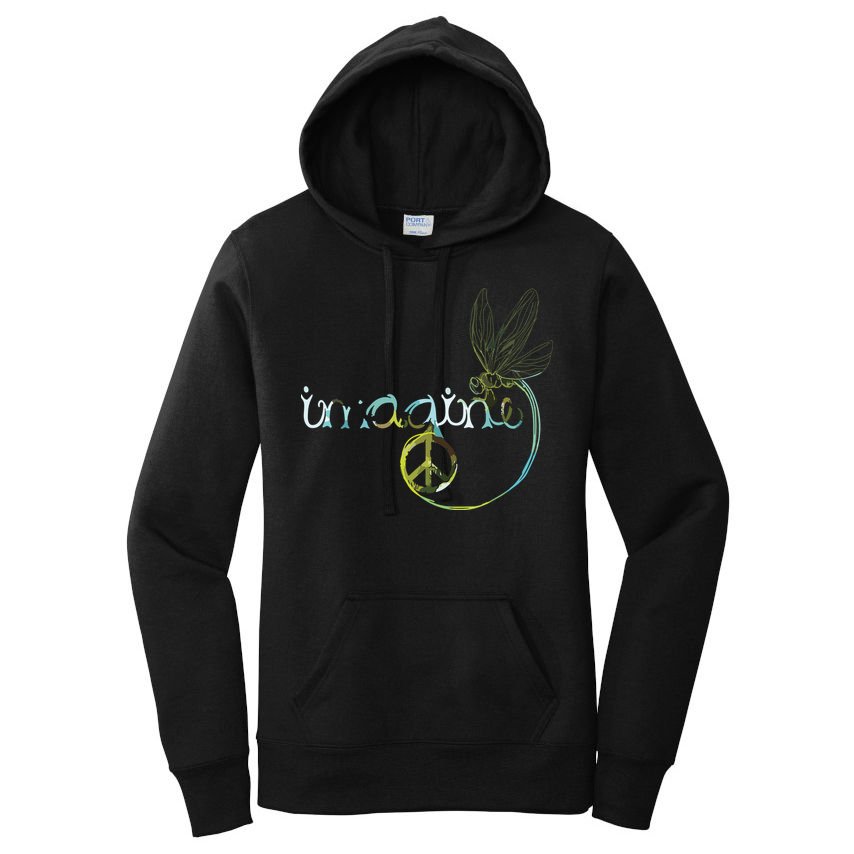 Imagine Dragonfly Hippie Peace Sign Tie Dye Free Spirited Women's Pullover Hoodie